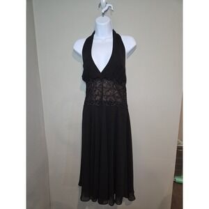 Scarlett Black Halter Dress Women 8 Lace Sequin Waist Formal Cocktail Midi Prom